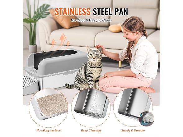 VEVOR Stainless Steel Cat Litter with Lid