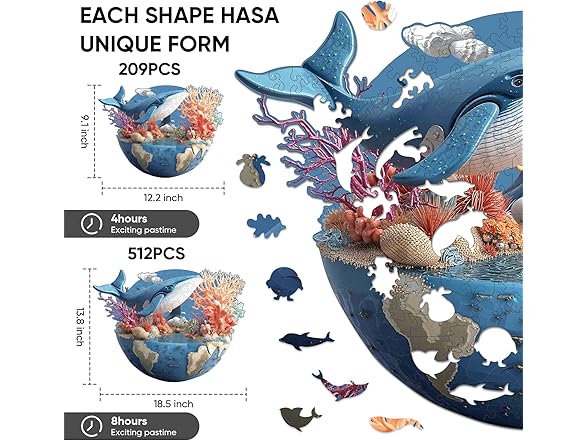 Ixfyloop Wooden Puzzles for Adults, Whale Earth