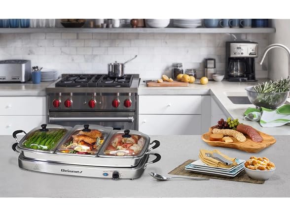 Elite Gourmet Triple 3 x 2.5 Quart Trays Buffet Server