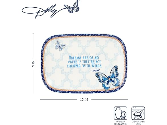 Dolly Parton Jeweled Mosaic Blue Butterfly Design Small Serving Tray 