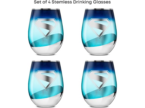 JoyJolt DC Superman A Symbol of Hope Stemless Drinking Glasses