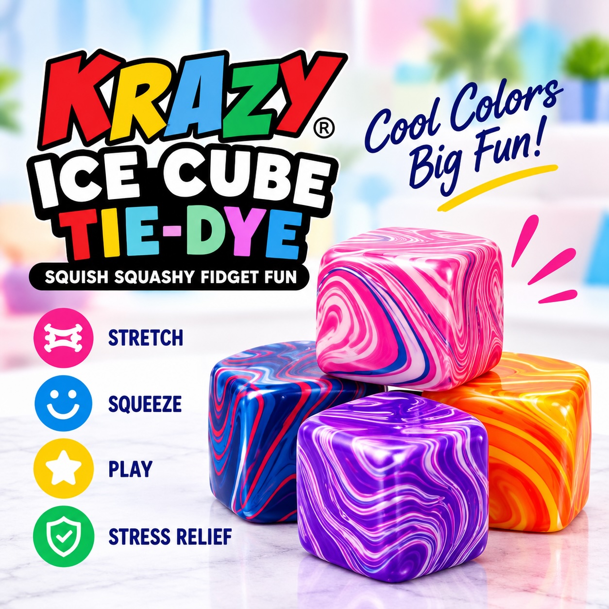 Squishy 2.2" Cube Sensory Toy Tie-Dye - Gallery 7