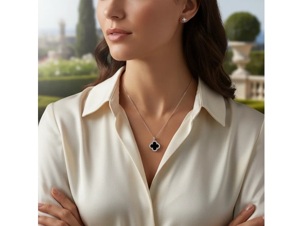Black Clover, Moissanite Halo Necklace