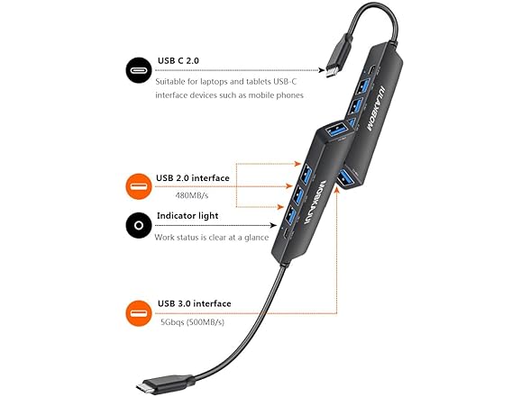 MOBKAJUI 5-Port USB-C 3.0 Hub