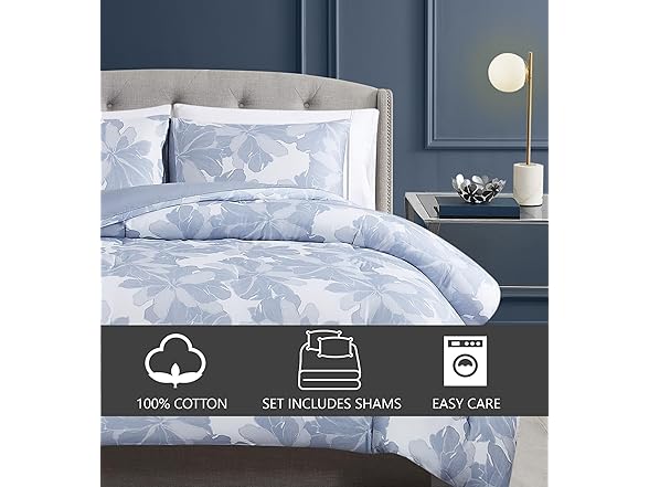 Vince Camuto Organic Floral 100% Cotton 3 Piece Full/Queen Duvet Set