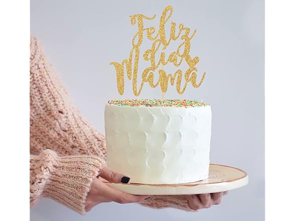 Gold Glitter Feliz Dia Mama Cake Topper