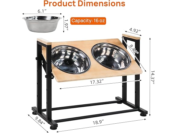 Adjustable Height Pet Feeder Stand with 2 Stainless Steel Bowls