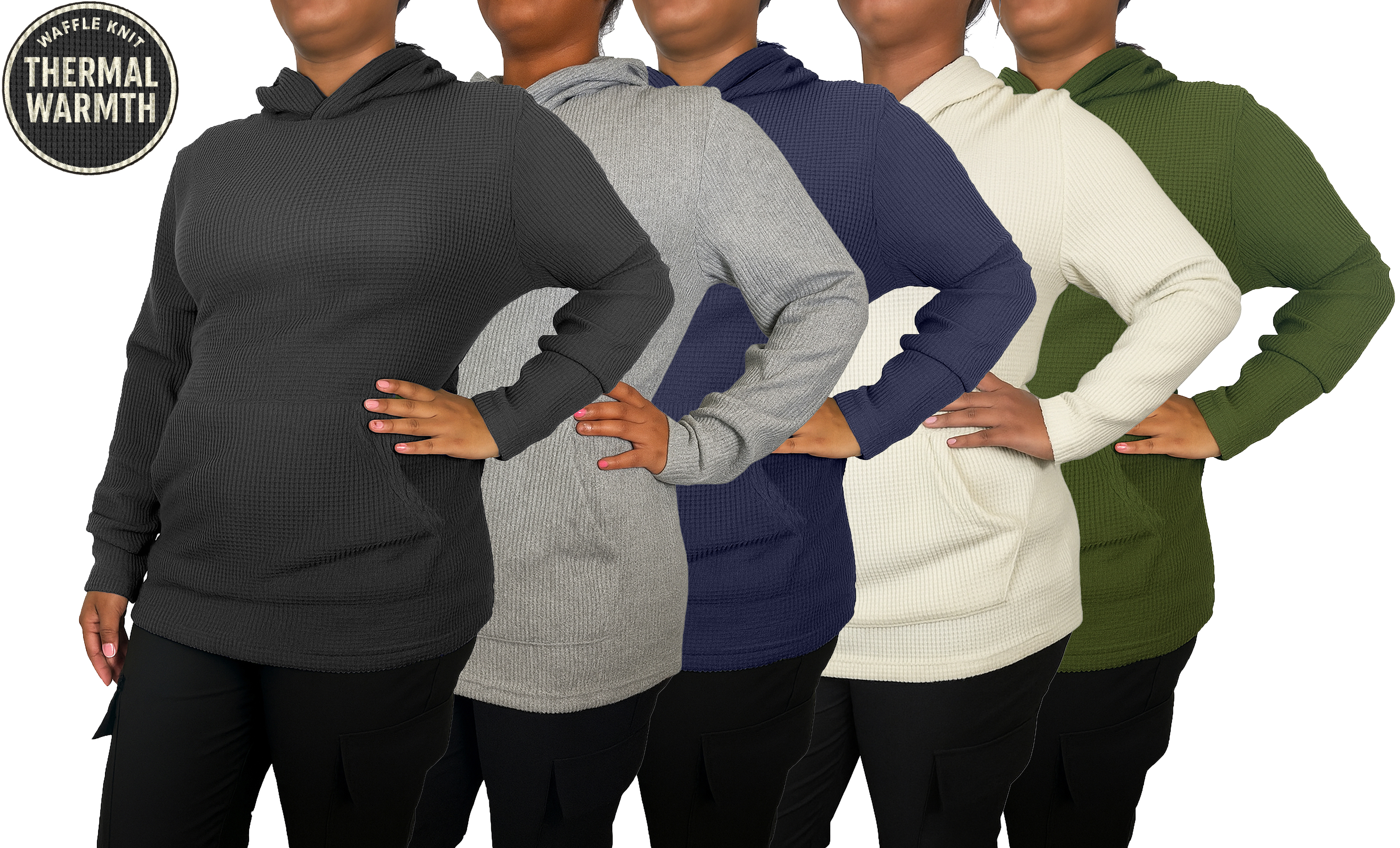 3Pk Womens Waffle-Knit Pullover Hoodie - Gallery 8