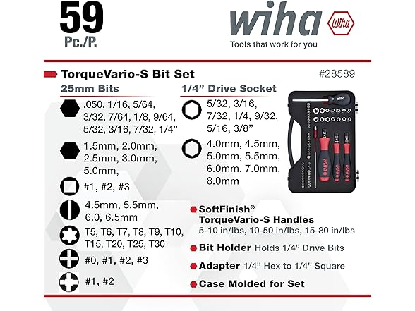 Wiha 28589 Torque Control Screwdriver Set