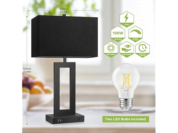 Set of 2 Touch Control Table Lamps with 2 USB Ports & AC Outlet, 3-Way Dimmable