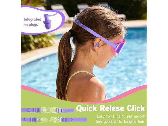 2 Pack Pink/Purple Swim Goggles Ages 3-15
