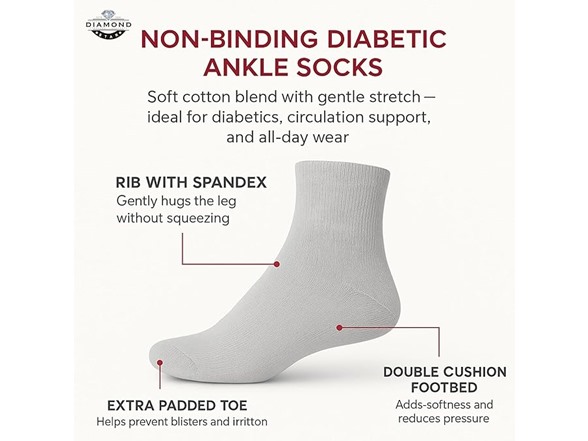 {12-Pairs} Cotton Diabetic Quarter Socks