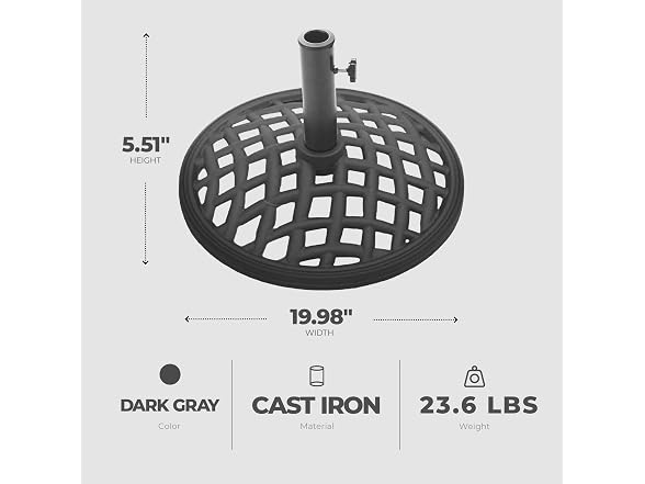 Four Seasons Courtyard Umbrella Base, Dark Gray, 19 Inch