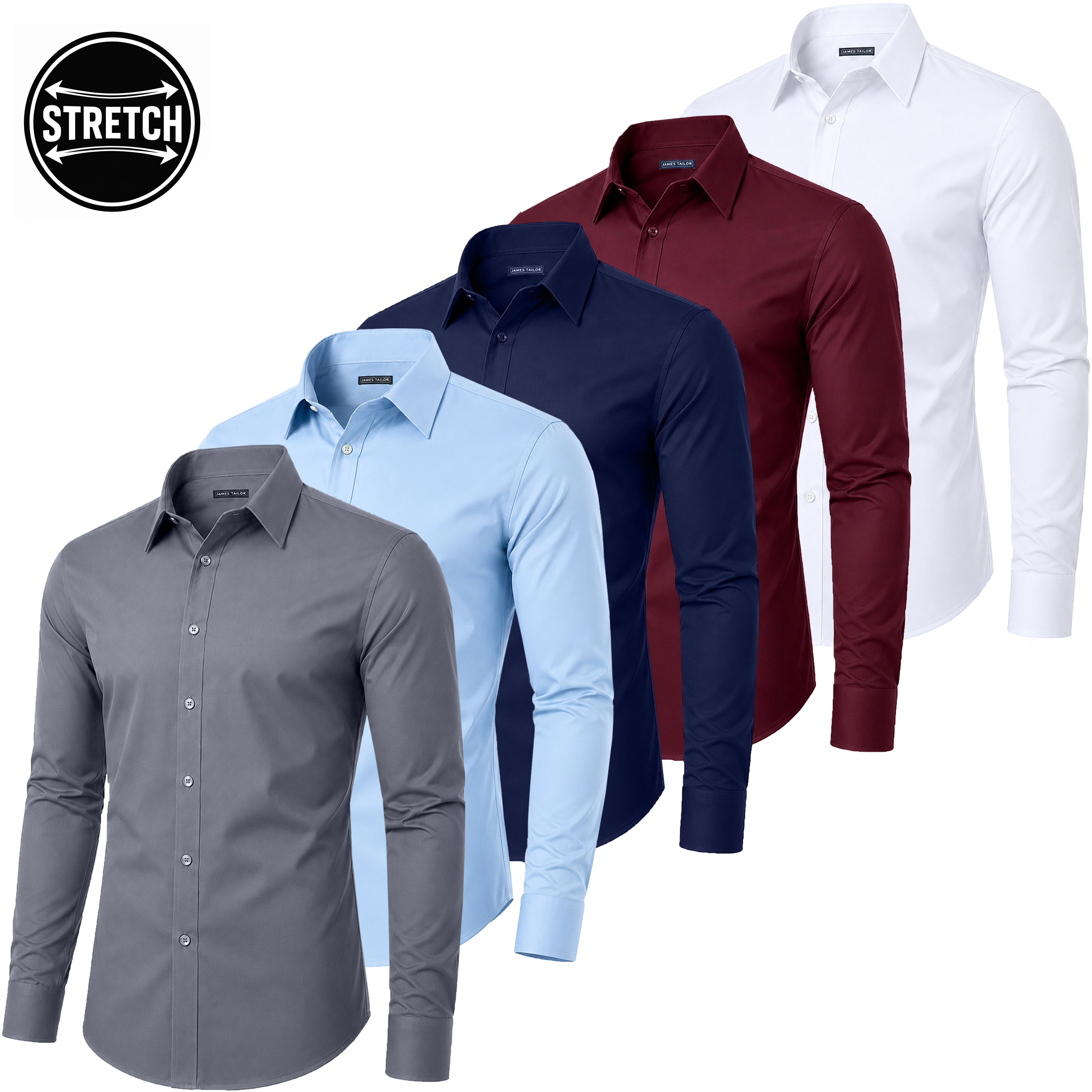 5Pk Mens L/S Stretch Dress Shirt - Gallery 15
