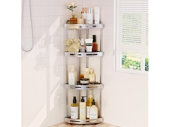 Binecer Corner Shower Caddy, 4 Tier Silver
