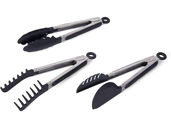 Farberware Classic Nylon Tipped Tongs, 3Pc, Black