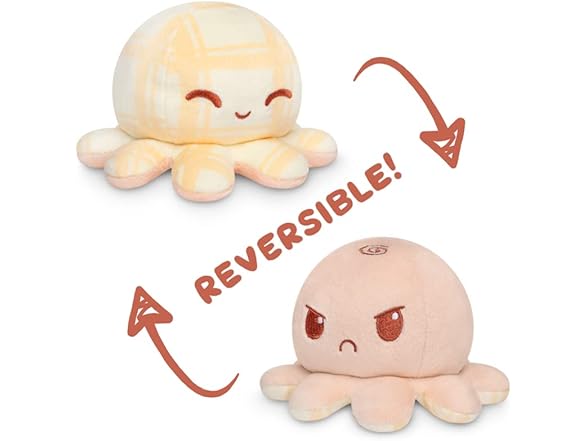 The Original Reversible Octopus Plushie - Tan Plaid + Peach