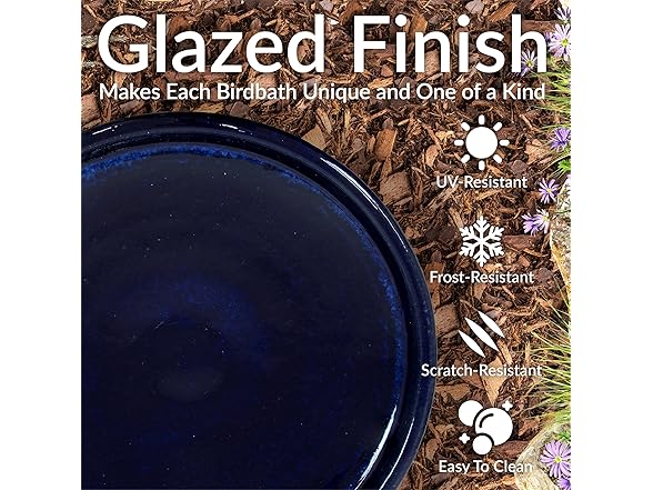 Sunnydaze 21" H Ceramic Bird Bath Midnight Blue