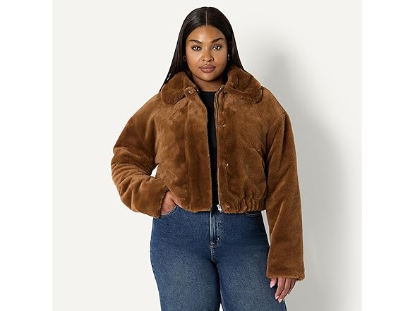 Women's Oversized-Fit Cropped Faux Fur Jacket