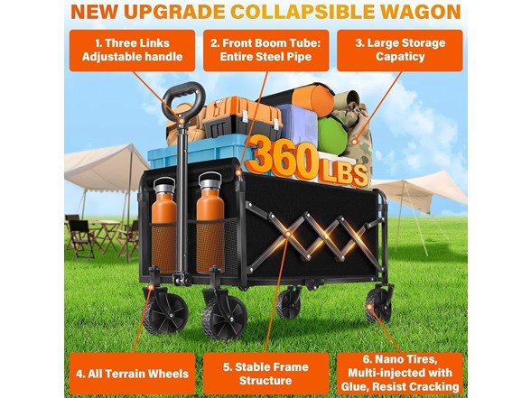 JINIHFW Wagon Cart Foldable, Portable w/ Wheels