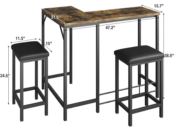 Takywep Bar Table and Chairs Set 3 Pcs