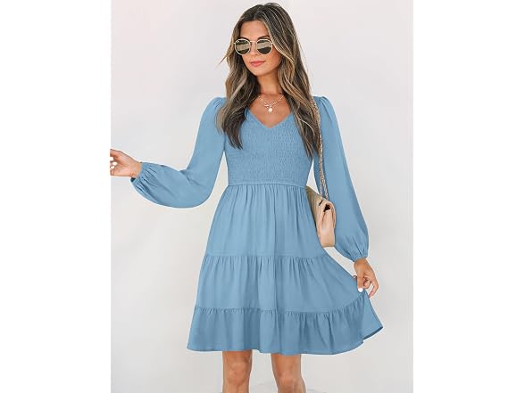Zesica Women (M) Fall Casual Long Sleeve V Dress