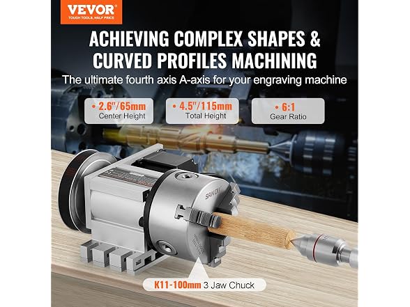 Dividing Head, K11-100mm 3-Jaw Chuck, CNC Router