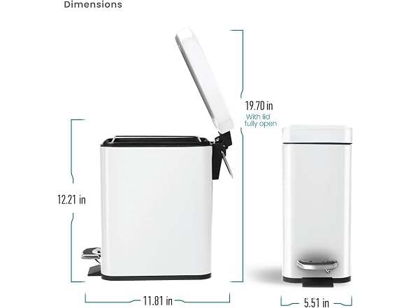 2-Pack 1.3G Small White Bathroom Trash Can