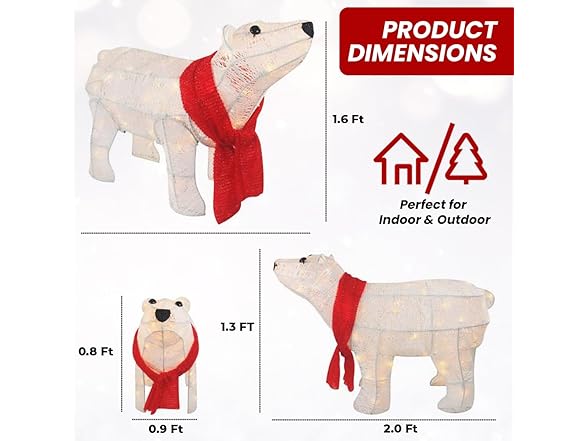 Top Treasures 3PC Lighted Polar Bear Family White