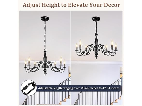 VerRon 29" Black Chandelier for Dining Room