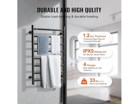 VEVOR 8 Bars Towel Warmer Rack, 120V