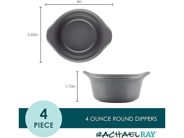 Rachael Ray Ceramics Round Ramekins 4PK Gray