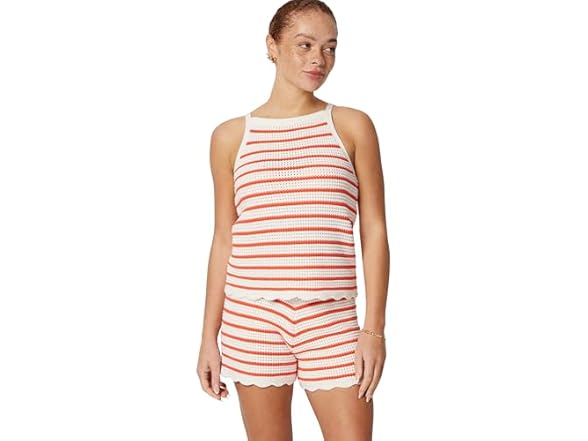 Ivory Red Uneven Stripe