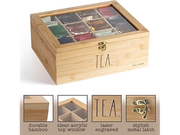 Rae Dunn Tea Bag Organizer Bamboo