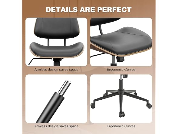 Armless Office Chair with Wheels, PU