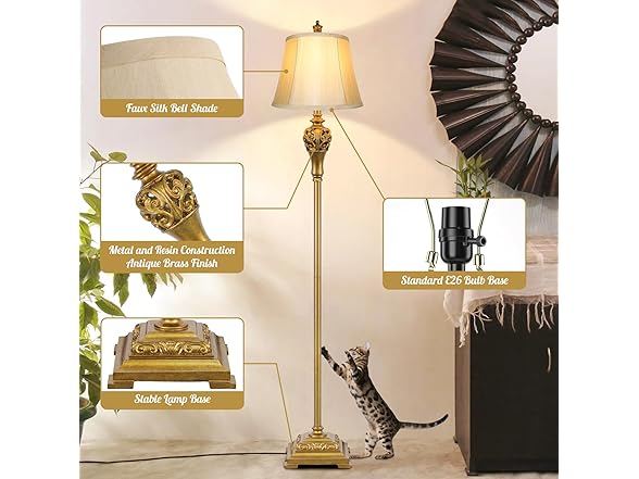 BesLowe Vintage Floor Lamp Brass Gold