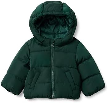 Amazon Essentials x Sofia Grainge Boys' Water-Resistant Hooded Puffer Jacket, Dark Green, XX-Large