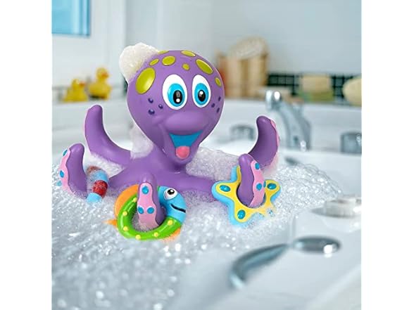 Nuby Floating Purple Octopus with 3 Hoopla Rings Bath Toy
