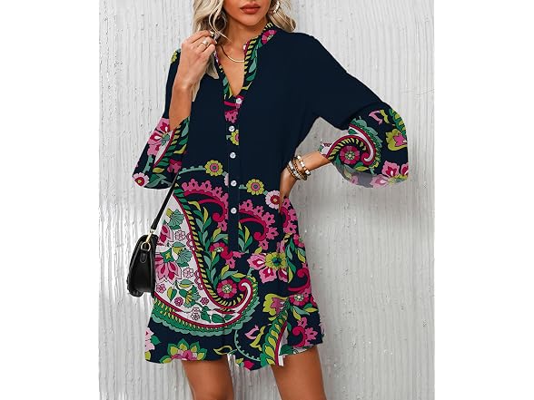 Opemiby Womens Flowy Boho Mini Dress