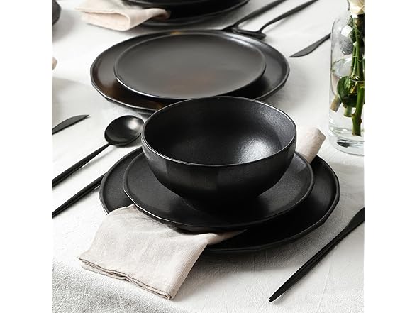 Stone Lain Rio 12-Piece Dinnerware Set Stoneware, Black