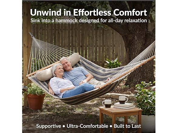Sunnydaze Quilted Double Hammock for Outside with Pillow