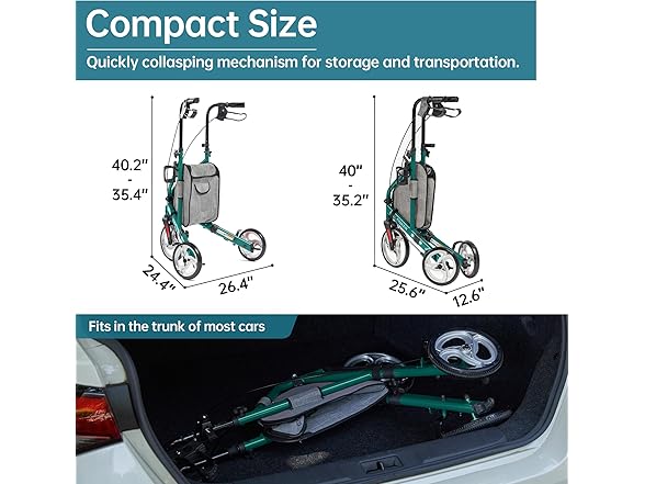 ELENKER BC2170626010041 YF-9006A 3 Wheel Walkers, Gree (Open Box)