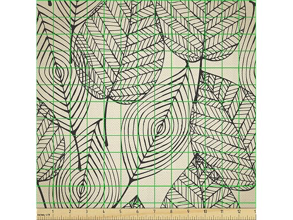 Ambesonne Beige Fabric by The Yard, Autumn Geometric Leaf