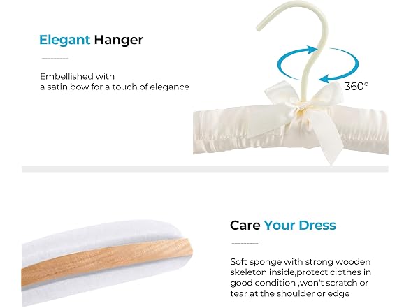 Suptinwear Satin Padded Hangers 10 Pack, 17 Inch Ivory 