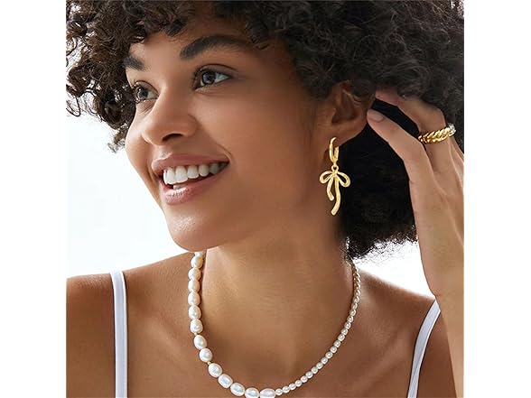 Coadipress Gold Bow Ribbon Hoop Earrings