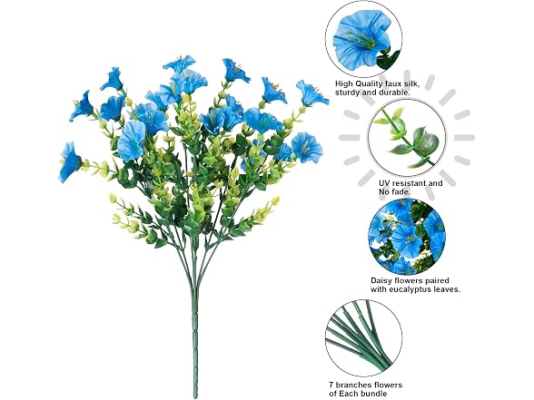 HyeFlora Blue Artificial Flowers 12 Bundles