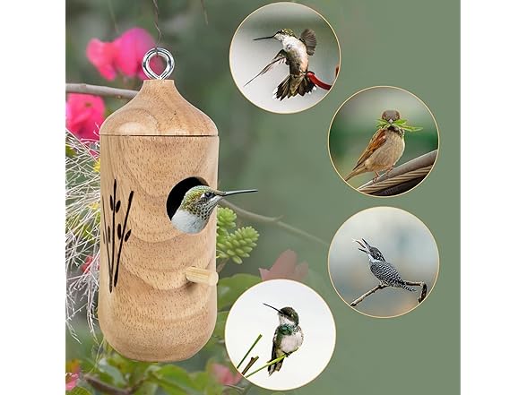 Wooden Hanging Hummingbird House 3Pk