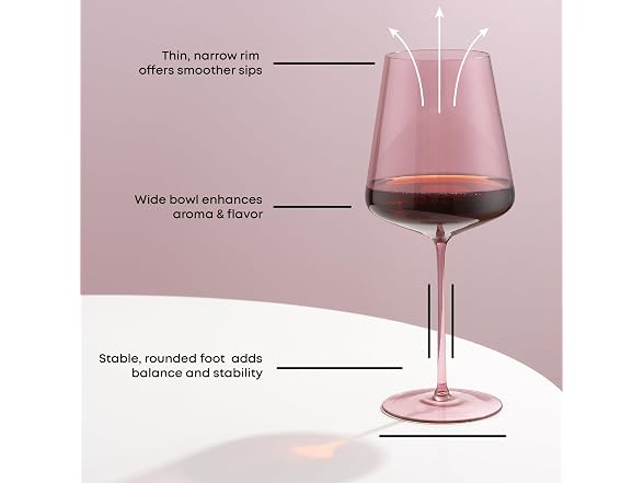 JoyJolt Sidney Stemmed Red Wine Glasses Set of 4 Blush
