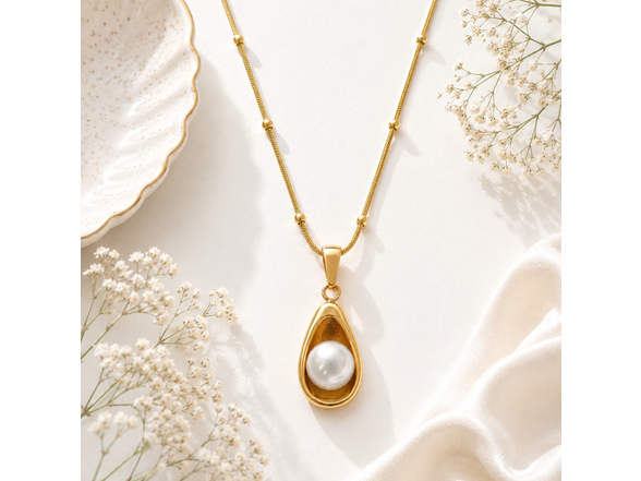 18K Gold Plated Pearl Pendant Necklace