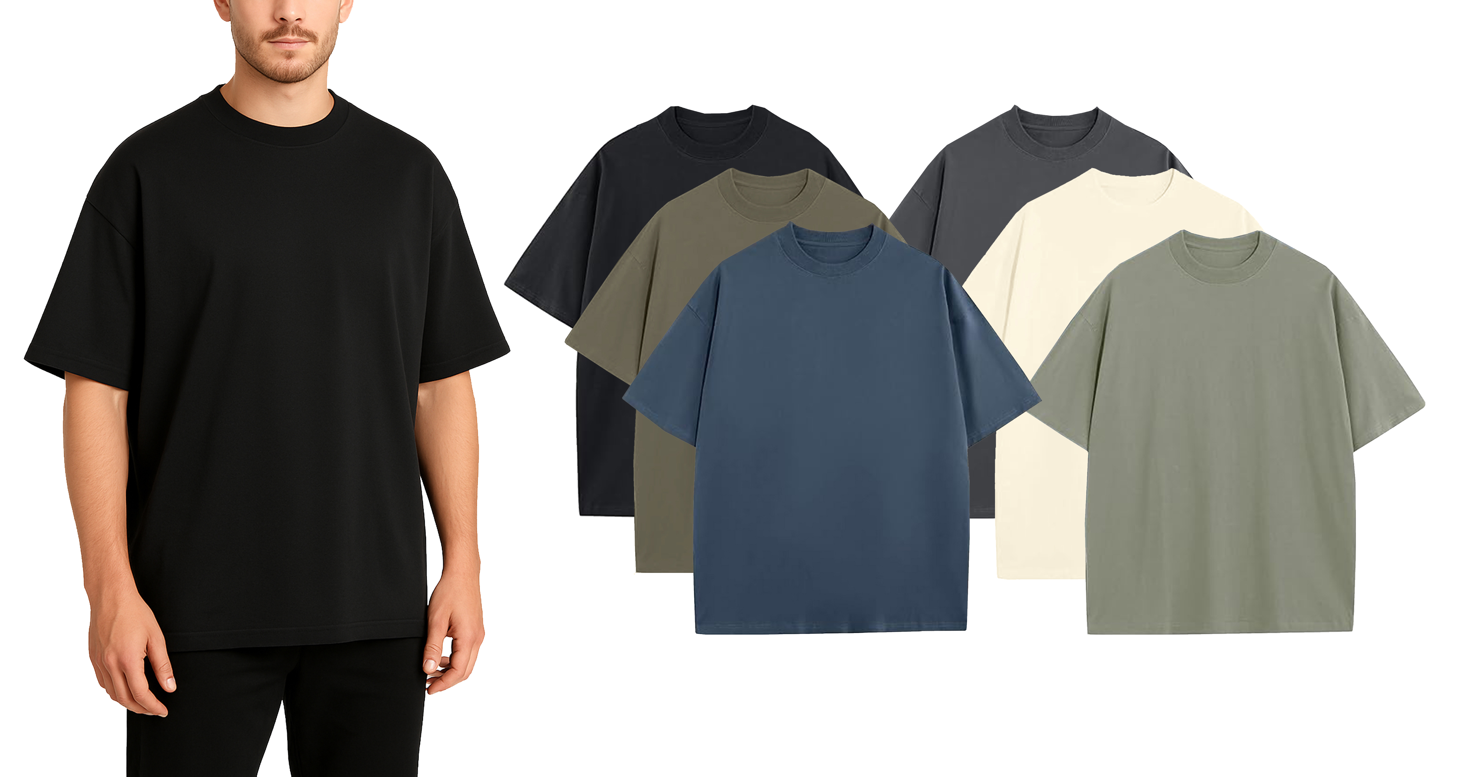 Mens Oversized Drop Shoulder Cotton Tee (1, 3, or 5Pk) - Gallery 21